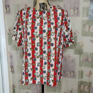 VTG striped watch print short sleeve blouse